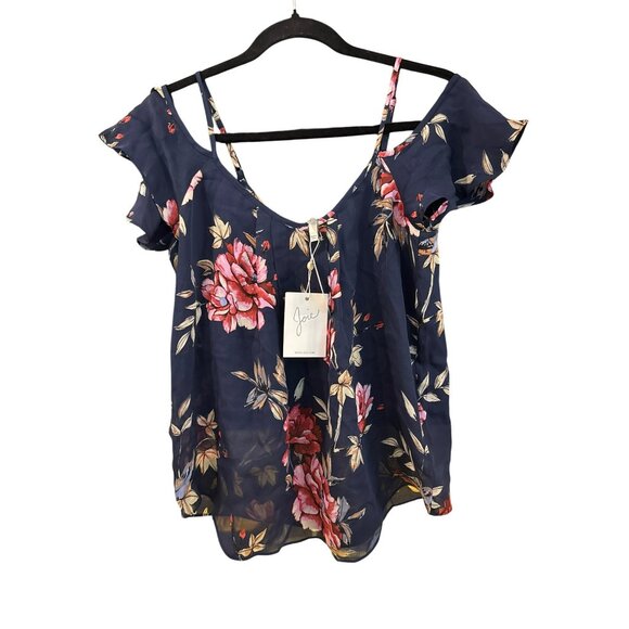 Joie Tops - Joie Womens Adorlee Small Floral Silk Cold Shoulder Blouse Navy Blue Top NWT
